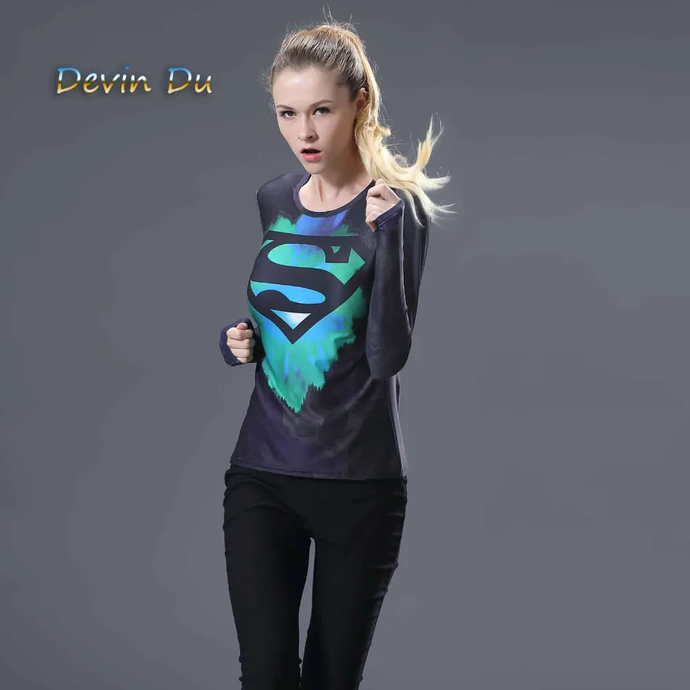 

Women compression shirt tights long sleeve fitness t-shirt clothes exercise Superman Batman tees & tops plus size