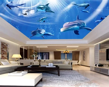 

beibehang papel de parede Custom stickers wallpaper underwater world dolphin zenith ceiling photo mural wallpaper for kids room