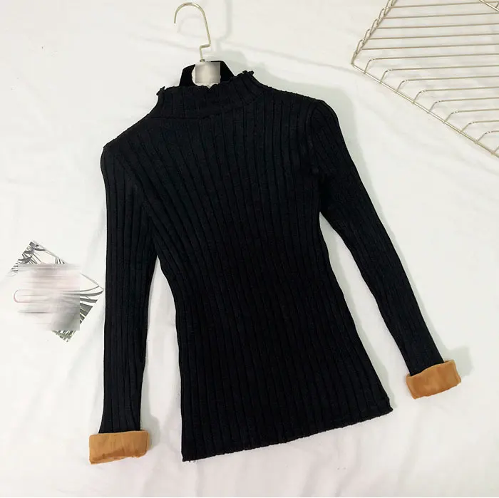 Winter Warm Thicken Sweater Half Turtleneck Women Short Knitted Pullover Plus Velvet Thicken Bottom Sweater Casual Female Jumper