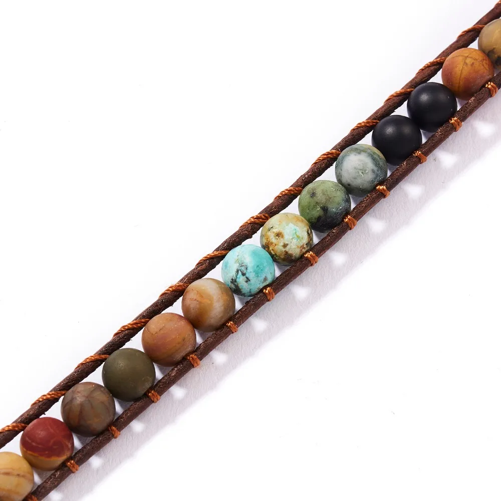 Rinhoo 1 шт., винтажная Регулируемая плетеная кожаная веревочная цепочка с натуральным камнем, браслет из бусин для женщин, модные ювелирные изделия, подарок