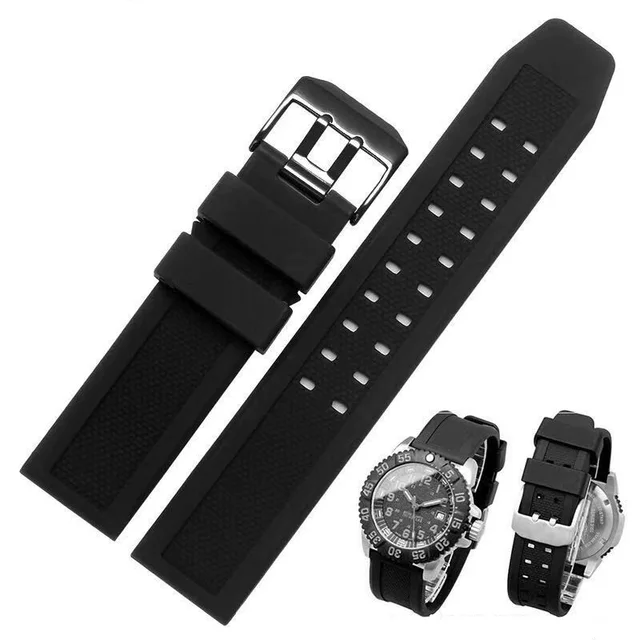 US $4.01 22mm 23mm Waterproof Rubber Watch Strap Military Diving Sports Watch Bracelet Steel Buckle For Lumi