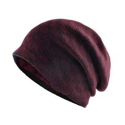 Мужские клетчатые шапочки в стиле хип-хоп, двухслойные вязаные шерстяные шапки skullies, утолщенные бархатные шапки для мужчин, зимняя шапка gorros - Цвет: Красный