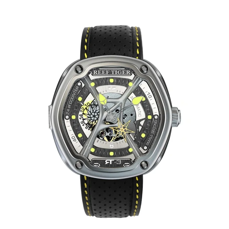 Риф Тигр/RT Роскошные спортивные часы для дайвинга светящийся циферблат нейлон/кожа/резина Ремешок Автоматические часы Креативный дизайн RGA90S7 - Цвет: YSBL