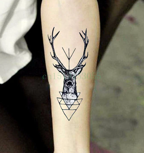 Waterproof Temporary Tattoo Sticker elk head deer tattoo bucks horn antlers Water Transfer fake tattoo flash tattoo for men girl