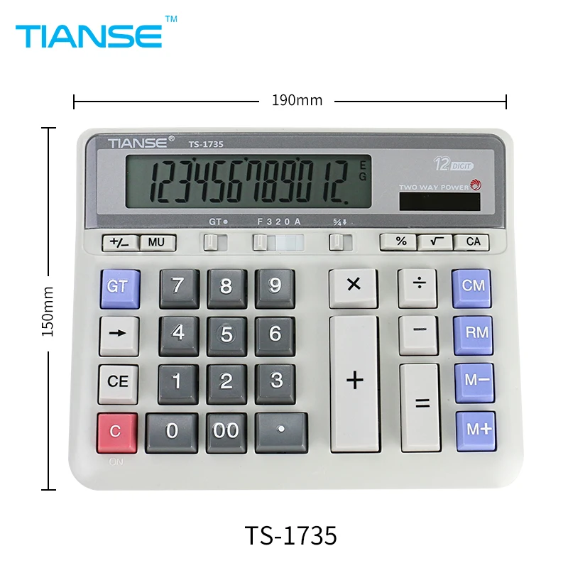 Tianse الشمسية حاسبة 12 أرقام شاشة lcd بطارية الكمبيوتر الحسابية الالكترونية السلطة حاسبة المحاسبة المالية الرسم