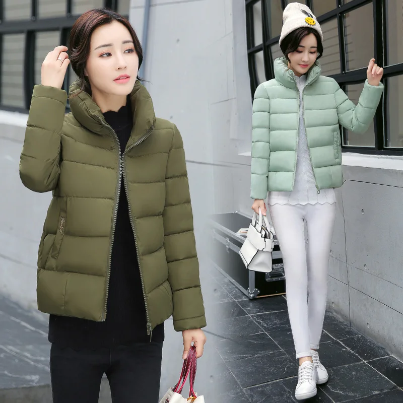 2018 winter autumn cotton padded women jacket female solid color short Korean womens coat wholesale outwear stand collar