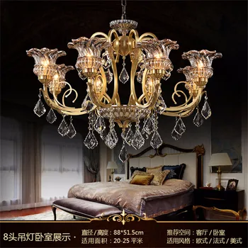 

Chandeliers Copper Royal style luxury classical K9 Crystal glass 90-230V Bulb living room lamp Chandeliers lamp