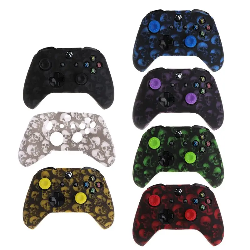 Силиконовая основа с рисунком черепа + 2 колпачка для джойстика контроллера XBox One X