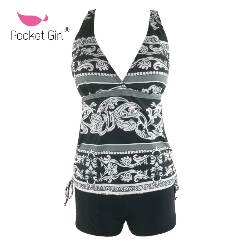 Pocket Girl 2017 Women Plus Size Swimwear Swimsuit V Neck Push Up