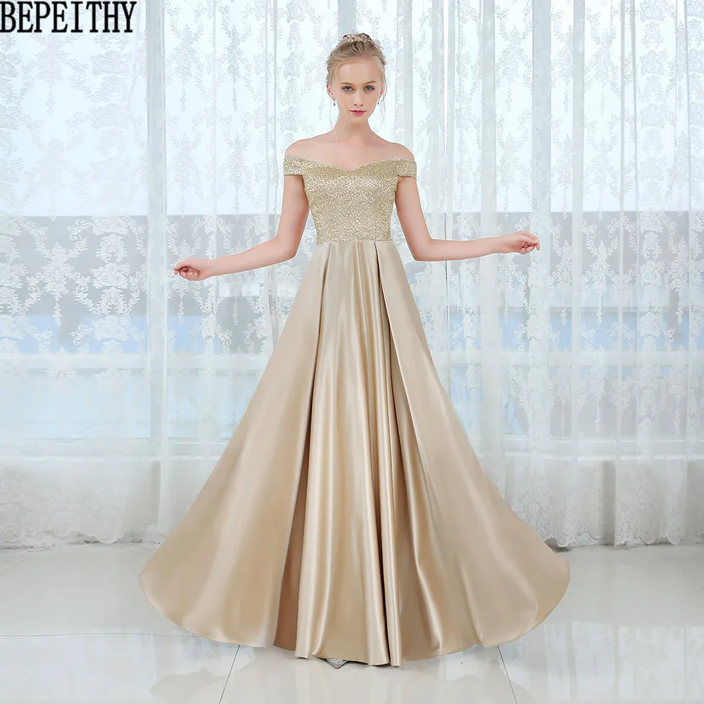 

BEPEITHY New Design Crystal Top Long Evening Dress Vestido De Festa Vintage Cheap Prom Dresses Robe De Mariage 2019