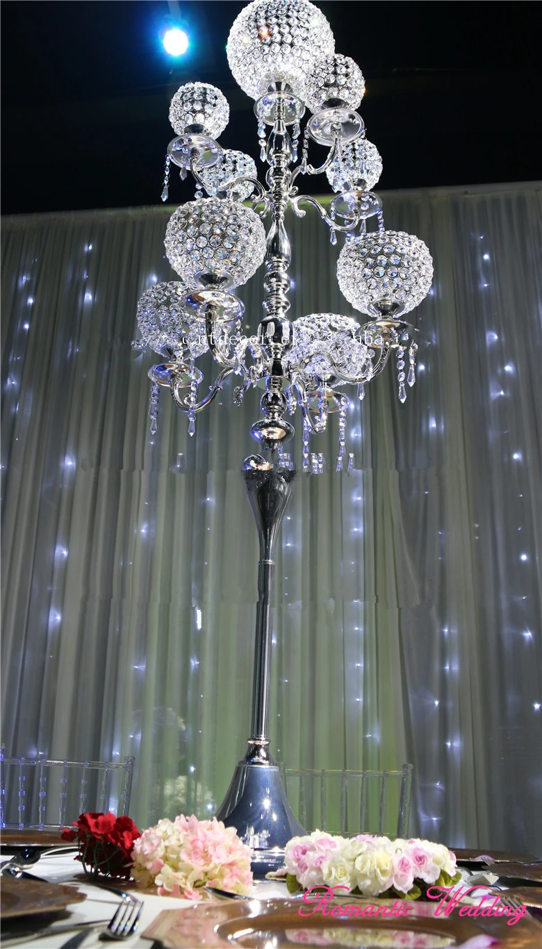 

2PCS/lot On Sale Gold/Silver High 59''tall Candelabras 9 Arms Metal Crystal Candle Balls for Wedding party event decoration
