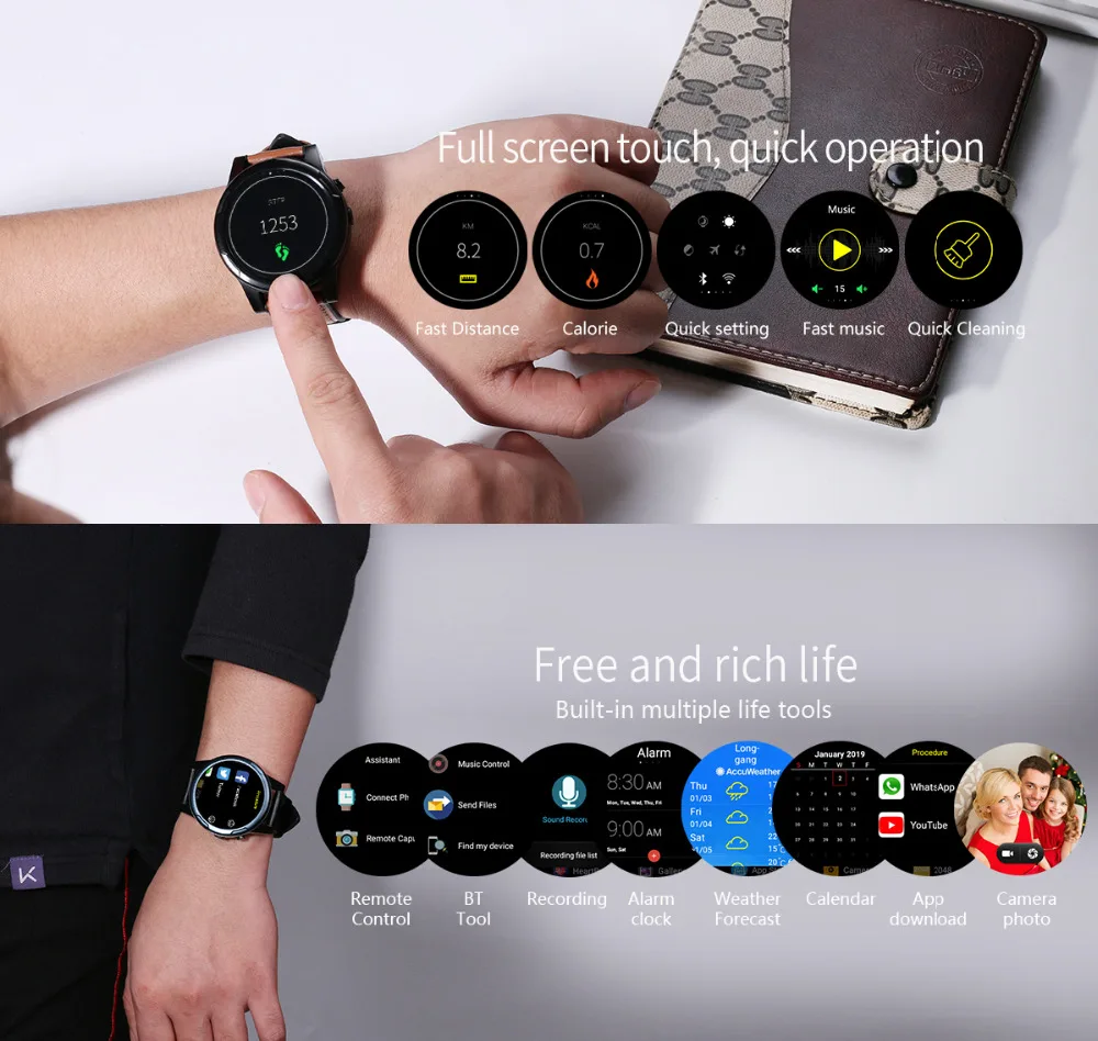 Смарт-часы X360 1+ 16 Гб/3+ 32 Гб 1," Круглый WiFi gps сим-карта 4G Android Smartwatch телефон спортивный монитор сердечного ритма камера