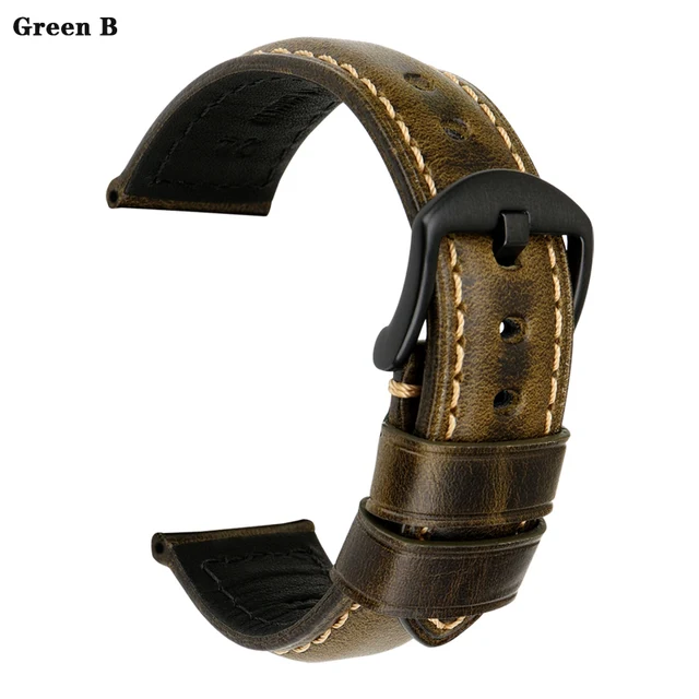 MAIKES Watch Strap Bracelet Watch Accessories 20mm 22mm 24mm Vintage Cow Leather Watch Band For Panerai Fossil Watchband Green B