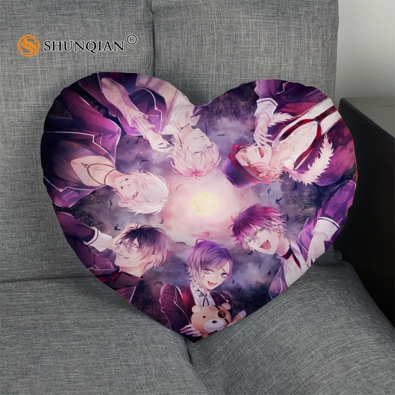 

New Arrival Custom DIABOLIK LOVERS Zipper Pillowcase Cover Heart Shape Pillow Cover Size 41x36cm,47x42cm
