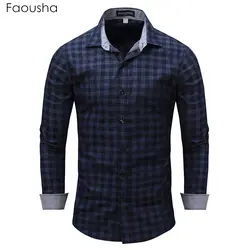 Faousha бренд 2018 Новое поступление мужская плед Стиль рубашка Slim Fit рубашка в клетку модные лидер продаж размер M-3XL