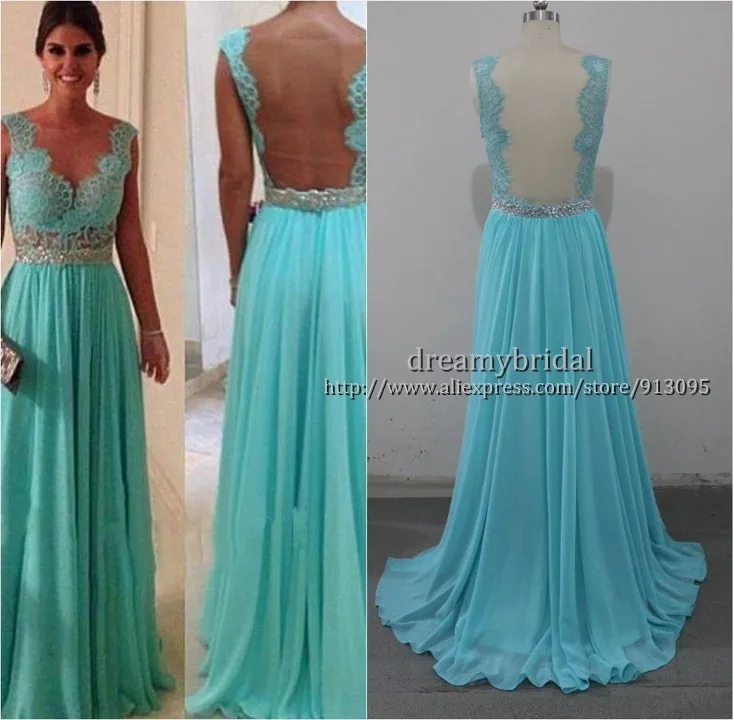 Sexy Lace Sheath Long Evening Dresses Sweetheart Blue Nude Back Evening Gowns With Beadings Chiffon