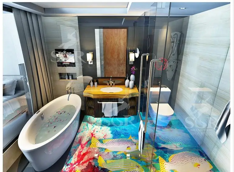 

Custom photo floor wallpaper Tropical fish 3 d painting floor 3d mural PVC wallpaper self-adhesion floor wallpaer