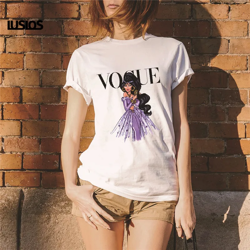 

LUS LOS VOGUE Moden Lady In Purple Dress Summer T Shirt Women Short Sleeve White Casual Tshirt Homme Hipster Super Soft Tee Tops