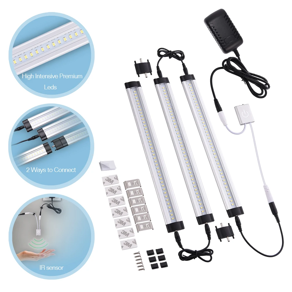 

MICTUNING 3 Panels Hand Wave Activated LED Under Cabinet Light Kit IR Sensor Linkable Closet Lighting Strip for UL CE TUV GS PSE