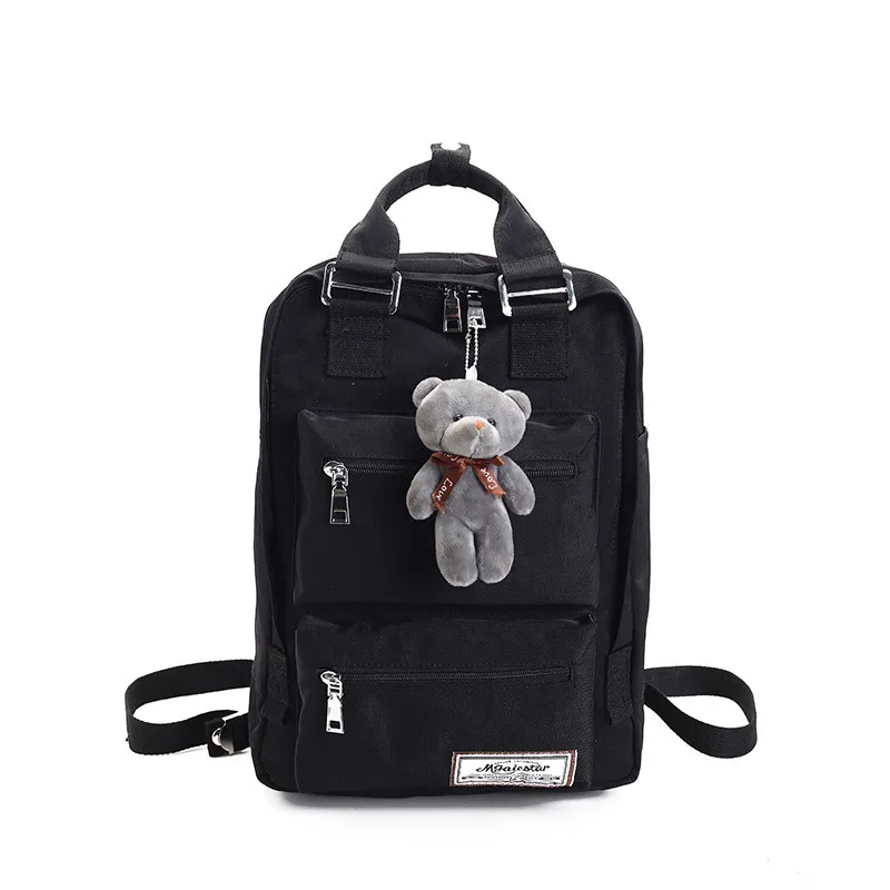 

Women Backpack Solid Color Laptop Travel Rucksack for Teenager Girl Student School Bag Bagpack Bear pendant Mochila Sac A Dos