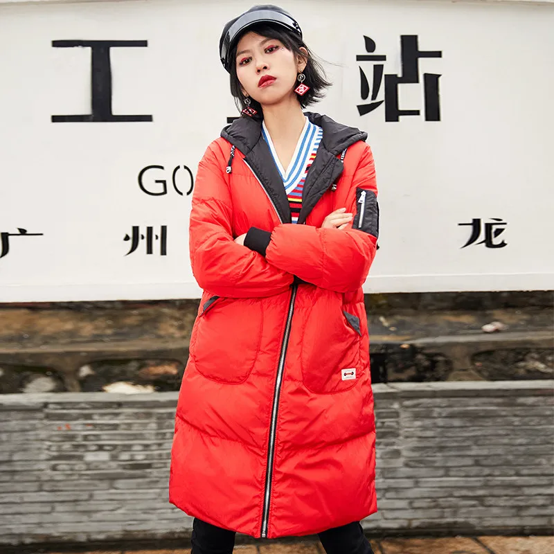 

2019 Women Winter New Warm Long Sleeve Hooded Down Jacket Women Fashion Letter Print Plus Size Parka Casual Loose Outerwear Z951