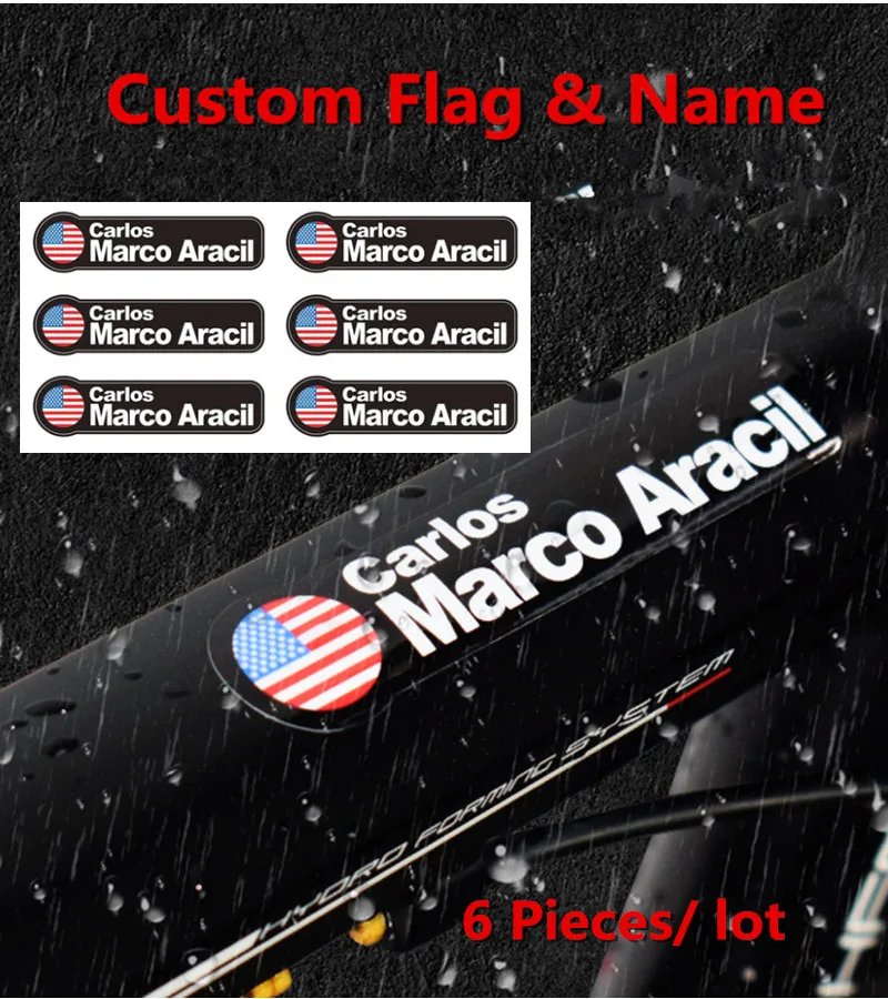 21mm Height Carbon Raod bicycle Stickers Frame Personal Name Flag