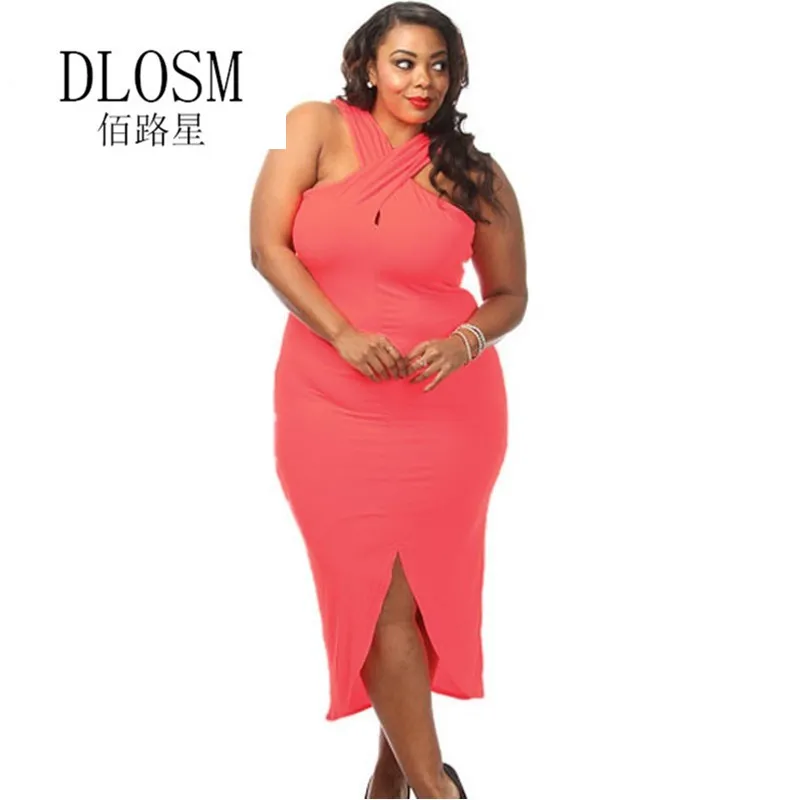DLOSM Лето Большой Размер Платья Женщин 2016 Белый Черный Плюс Крест Холтер