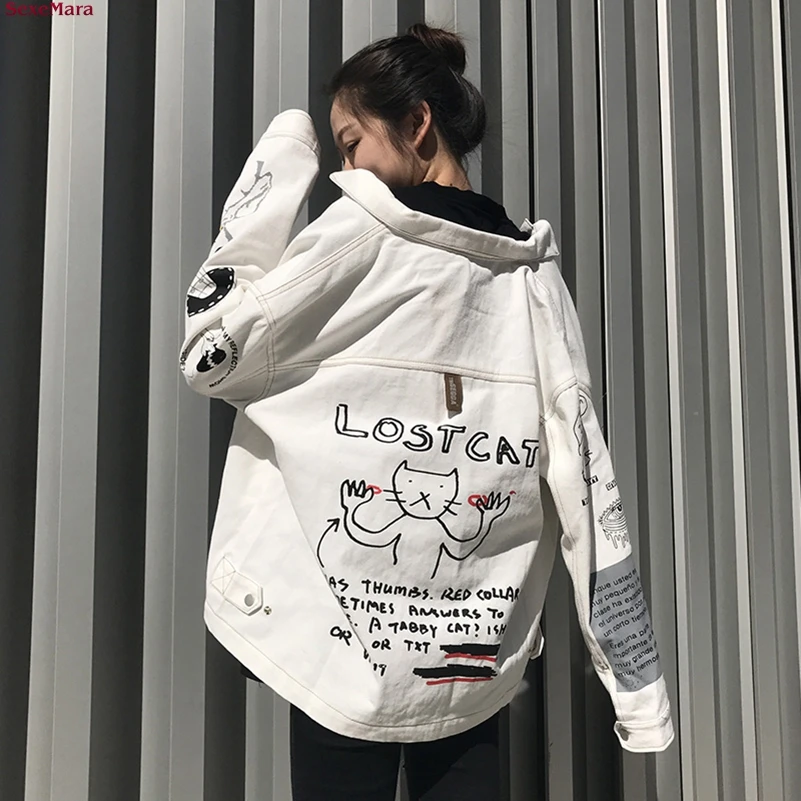 Rétro Loisirs Blanc Graffiti La Veste Sexemara Mode Lâche Livraison Nouvelle Gratuite q1BwB6