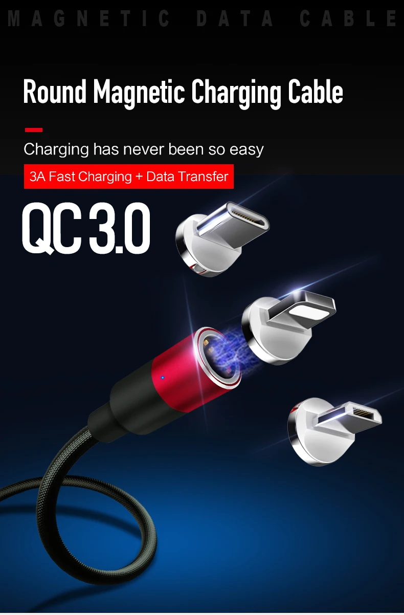 Kerokuru QC 3,0 Быстрая зарядка 3A Магнитный кабель type C Micro Usb быстрая зарядка Usb C светодиодный светильник для iPhone Xiaomi huawei Phone 1M