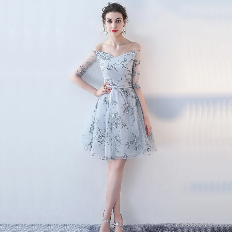 AXJFU/серое кружевное вечернее платье, кружевное вечернее платье принцессы с серым бантом, кружевное вечернее платье