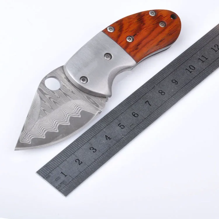 

Mini EDC Pocket Damascus Blade Rosewood Handle Folding Knife Camping Survival Hunting Tactical Collection Tool Keychain Knives
