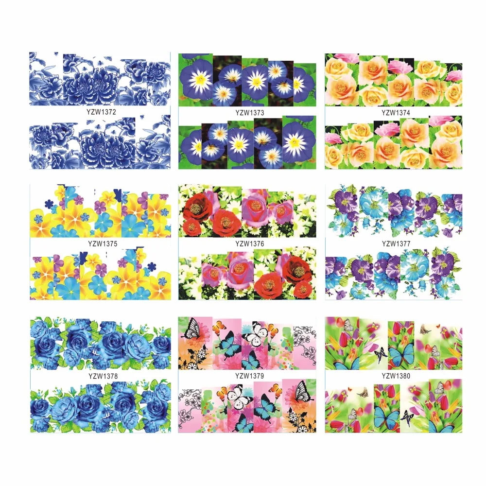 

WUF 1 Sheet Optional Nail Art Water Transfer Sticker NEW DIY 3D Full Cover Flower Design Beauty Decals Nail Art Decorations