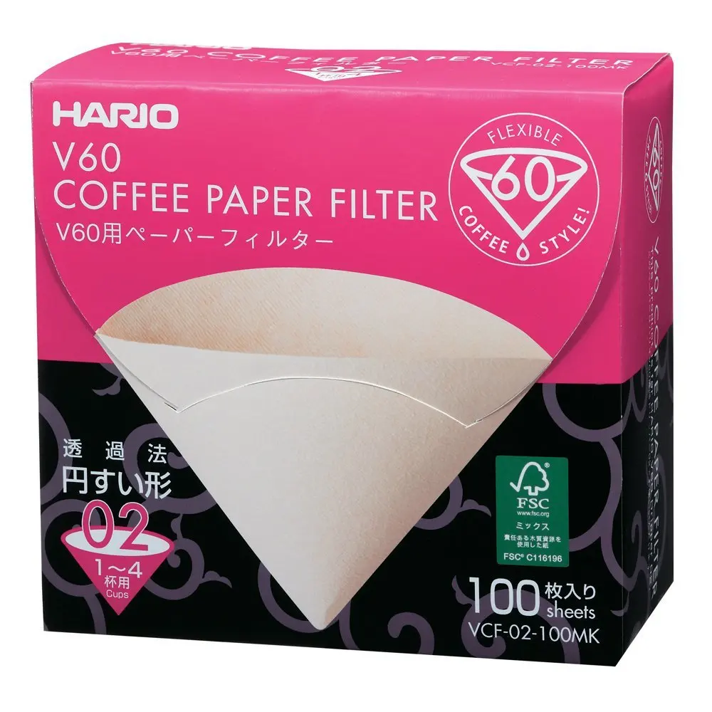 Hario 02 100-Count Coffee Natural Paper Filters No bleach for 4 cups for Barista VCF-02-100MK