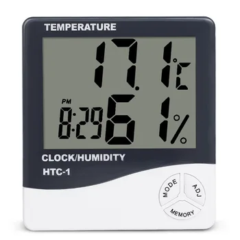 

Digital Room LCD Thermometer Electronic Temperature Humidity Meter Hygrometer Weather Station Indoor Alarm Clock HTC-1
