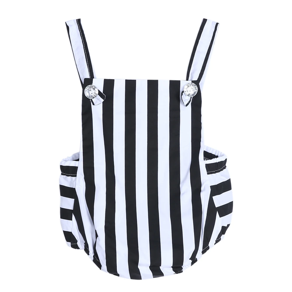 Newborn Baby Infant Girls Bodysuit Set Backless Straps Striped Pattern Bodysuit Jumpsuit Sunsuit