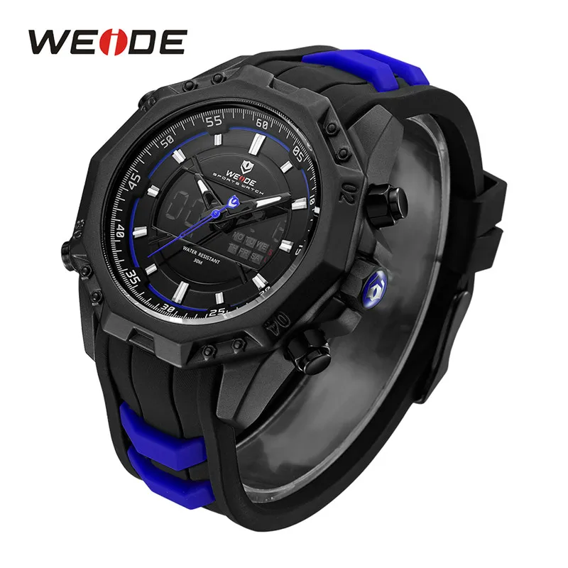 WEIDE военные кварцевые цифровые Авто Дата мужские спортивные часы силиконовый ремешок наручные часы Relogio Masculino Montres Hommes Relojes - Цвет: Black -Blue
