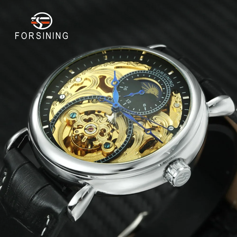 

FORSINING 2019 New Fashion Mens Watches Top Brand Luxury Auto Mechanical Watch Sun Moon Display Skeleton Dial Relogio Masculino
