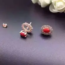 Натуральные красные коралловые серьги 925 серебро натуральный драгоценный камень серьги для женщин классические элегантные круглые модные серьги для помолвки