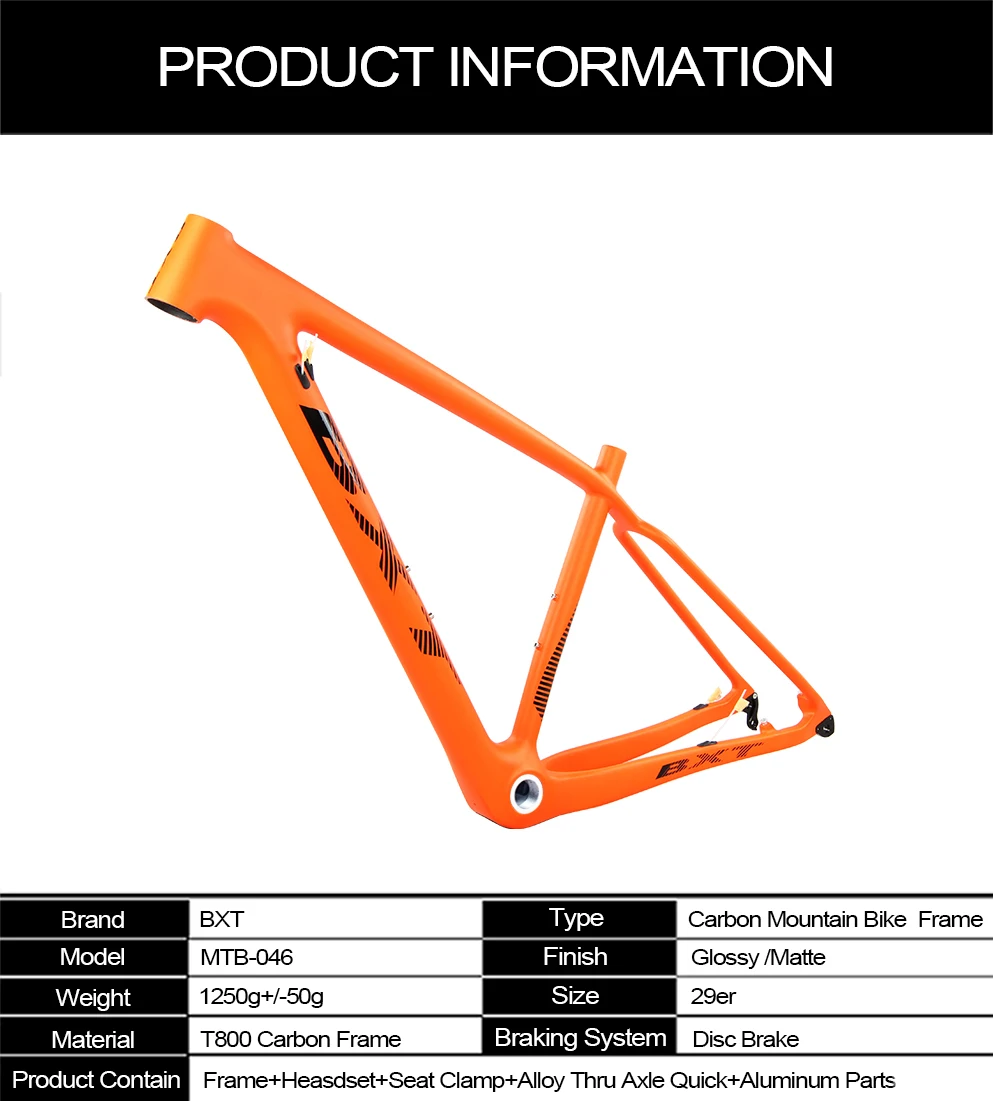 Cheap 29er Full carbon fiber mountain bike frame carbon MTB bicycle frame orange frameset BSA Disc brake frames orange S M L 10