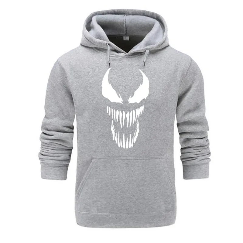 Light gray Комиксов Толстая Толстовка "Веном" кофты Для мужчин Super Hero аниме прохладный черный осень-зима топы на бархатистой подкладке теплая толстовка - Цвет: Light gray