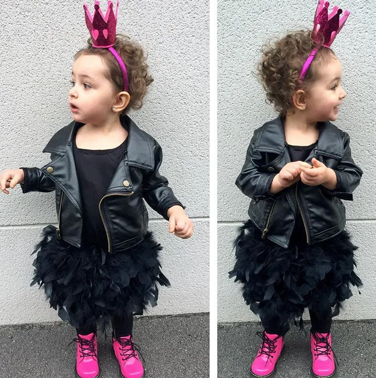 Brand baby girl jackets and outerwear sprng autumn new Pu leather jackets black fashion coats for children 2-7Y WS46