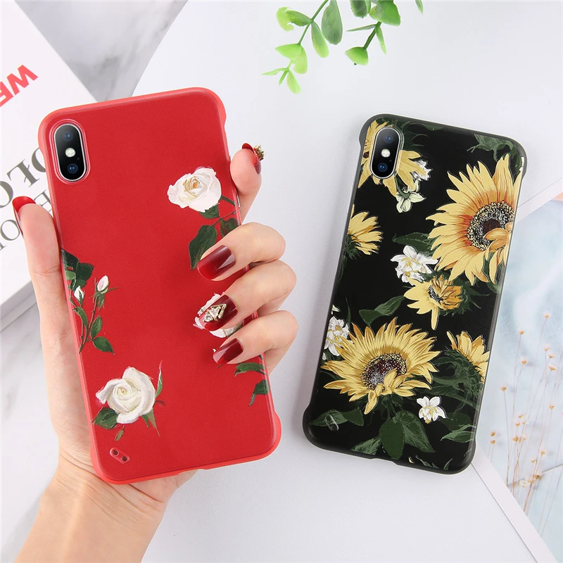 

ottwn Hard PC Cases For iphone 6 6S 7 8 Plus XS Max XR X Frameless Style Rose Daisy Flower Case Cover Shell For iphone 7 Case
