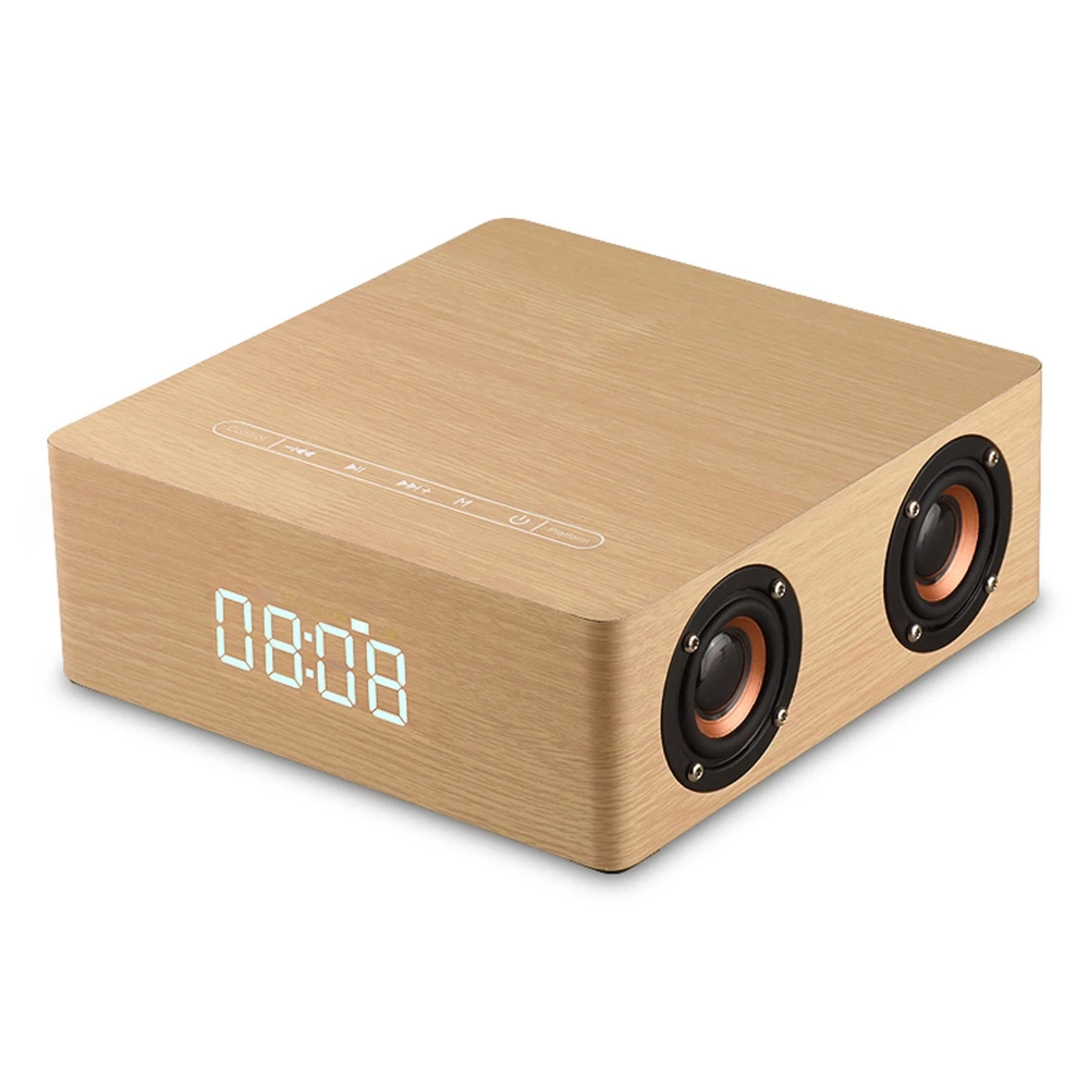 

leegoal Wooden Bluetooth Speaker Q5C Clock Version Four Loudspeakers Home Mobile Phone Computer Digital Alarm Clock