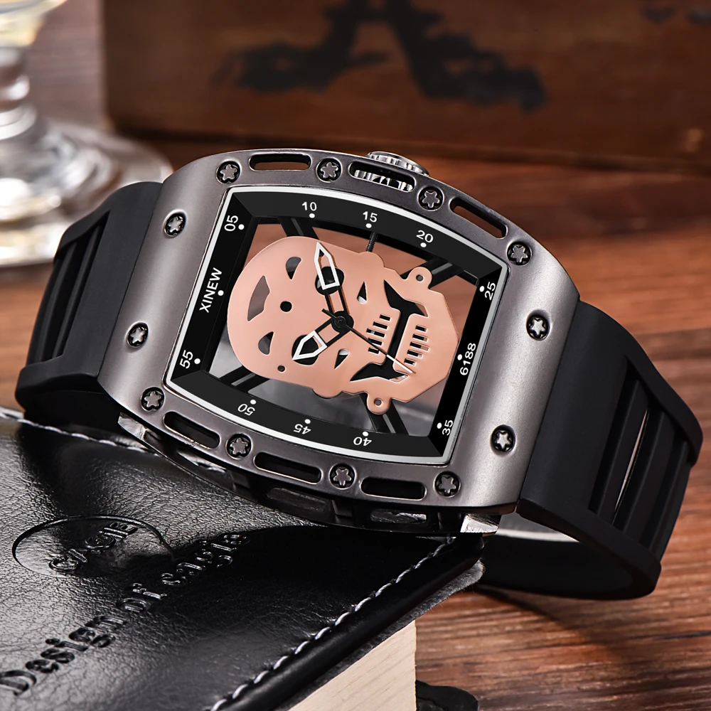 Famous Brand Watches Mens Rubber Large Dial Shantou skeleton Designer Watches Men Sports Army Gifts Watch Relogio Masculino 3860