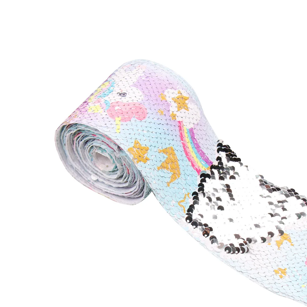 Cheerbots 75 мм распечатанная лента с блестками фрукты Русалка печать Блестящая лента двойная ручная работа сумка обувь самодельные банты для волос материалы 2 года