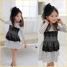 RetailNew Girl Kid Flaid Tartan Polka Dot Long Sleeve Dress Tulle Lace Fall Dress for 2-7Y