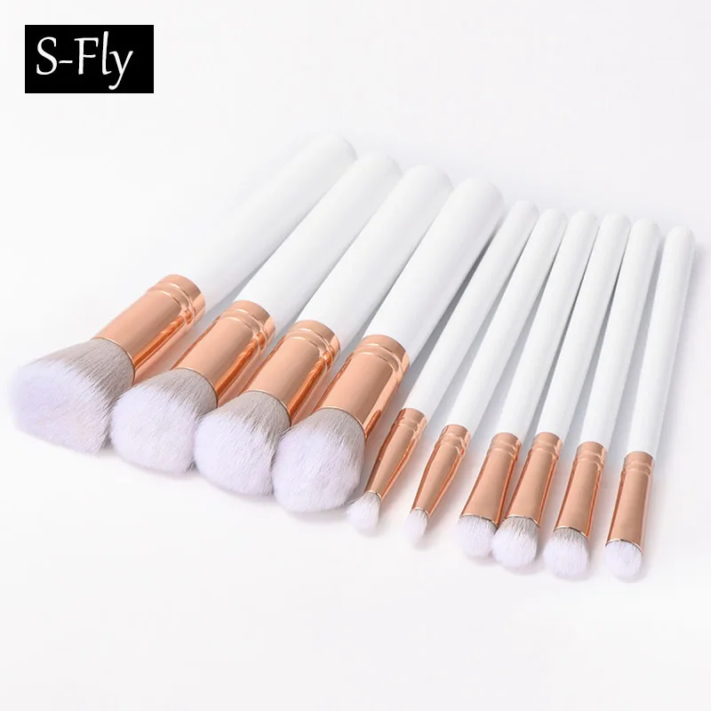 

10Pcs White Gold Pro Makeup Brushes Cosmetics Foundation Blending Blush Eyeshadow Powder Eyebrow Make up Brush Tool Kit Set