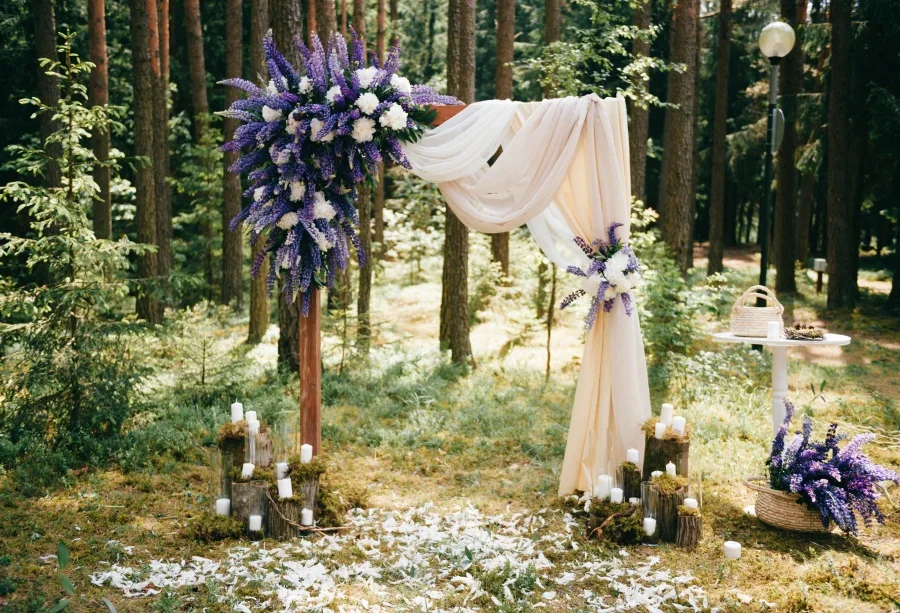

Laeacco Wedding Backgrounds For Photography Flower Wreath Curtain Door Candle Petal Outdoor Backdrops Photocall Photo Studio