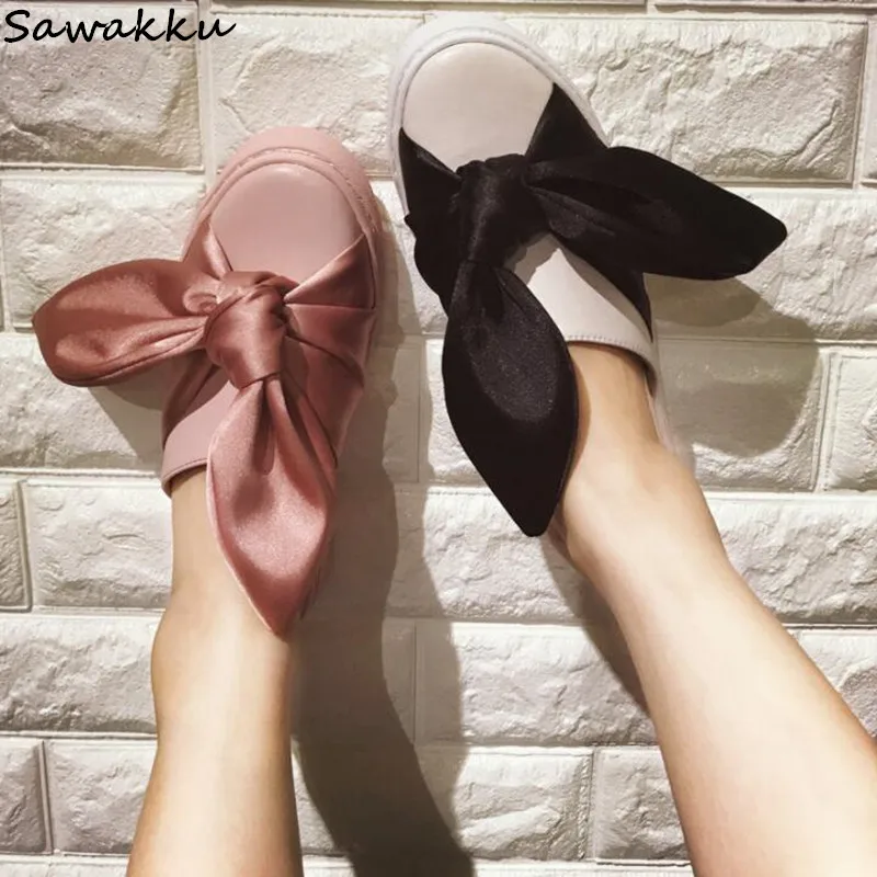 Chaussures Femme Show Show De Sandales Nouveau As Gladiateur as Style Femmes Lapin Doux noeud Rose Mignon Soie Chic Noir Oreilles Appartements Papillon Pantoufles 4TnUR