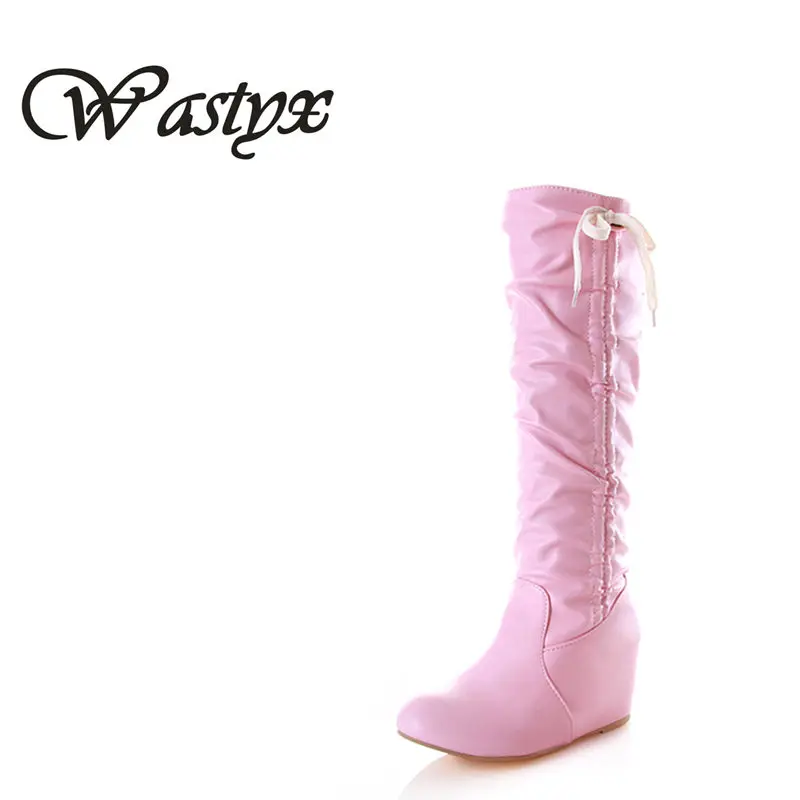 astyx 2019 Fashion Women Autumn Winter Boots Mid-Calf Solid Flat With PU Warm Fur Inside Ladies Shoes plus Size 34-43 | Обувь